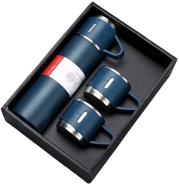 Stainless Steel Vacuum Flask Set with 2 Cups Flask Combo Keeps Liquid Tea Coffee Cold Hot Bottle Drink Water Flask Bottle 500ml Vacuum Insulated Bottle (Multicolor)