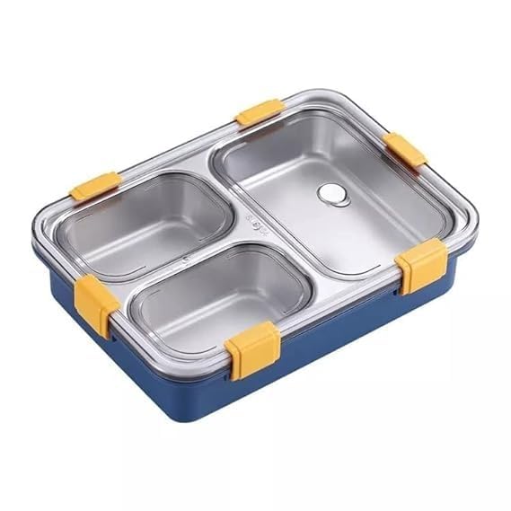 Only 1 Sales 3 Compartment Stainless Steel Lunch Box, Leakage Proof Lunch Box for School Kids and Adults Pack of 1 (Multi Color) 750ML