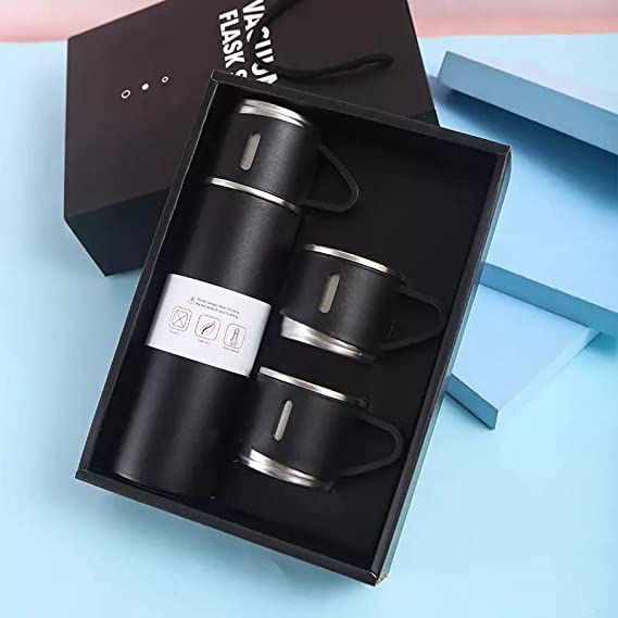 Stainless Steel Vacuum Flask Set with 2 Cups Flask Combo Keeps Liquid Tea Coffee Cold Hot Bottle Drink Water Flask Bottle 500ml Vacuum Insulated Bottle (Multicolor)