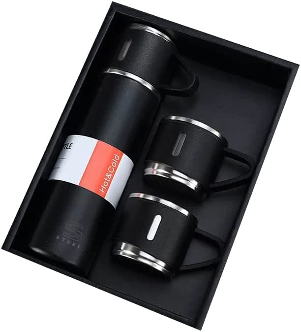 Stainless Steel Vacuum Flask Set with 2 Cups Flask Combo Keeps Liquid Tea Coffee Cold Hot Bottle Drink Water Flask Bottle 500ml Vacuum Insulated Bottle (Multicolor)
