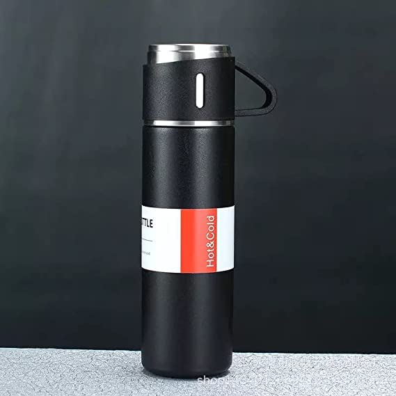 Stainless Steel Vacuum Flask Set with 2 Cups Flask Combo Keeps Liquid Tea Coffee Cold Hot Bottle Drink Water Flask Bottle 500ml Vacuum Insulated Bottle (Multicolor)