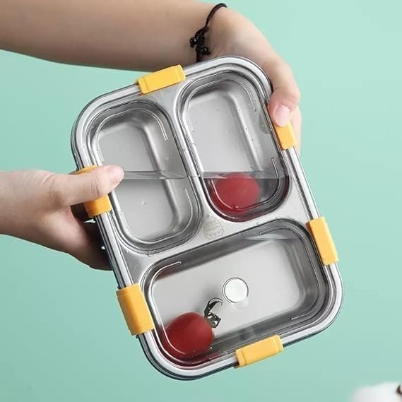 Only 1 Sales 3 Compartment Stainless Steel Lunch Box, Leakage Proof Lunch Box for School Kids and Adults Pack of 1 (Multi Color) 750ML