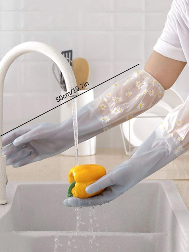 Reusable Heavy Duty Hand Gloves For Dishwashing, Gardening, Kitchen Cleaning Non-Slippery & Durable Long Elbow Length(Inner Cotton Lining For Comfort), Pack of 1 Pair (Blue)