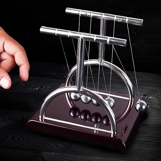 Newton Cradle Pendulum Metal Perpetual Motion Toy & Swing Balance Collision Ball Decoration Figurine with Polished Plastic Base for Office Classic Desk Toy (13.5X11X13.5Cm) - Brown
