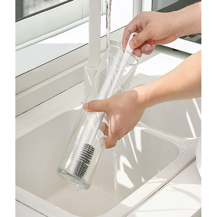 Long Handle Silicone Bottle Cleaner Brush for Washing Water Bottle, Solution Bottle, Mug. Cleaning Brush ((Pack of 1) (Color - Grey))