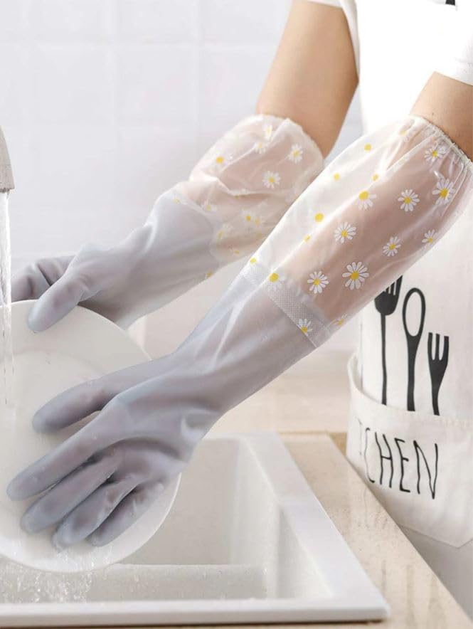 Reusable Heavy Duty Hand Gloves For Dishwashing, Gardening, Kitchen Cleaning Non-Slippery & Durable Long Elbow Length(Inner Cotton Lining For Comfort), Pack of 1 Pair (Blue)