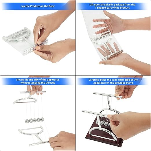 Newton Cradle Pendulum Metal Perpetual Motion Toy & Swing Balance Collision Ball Decoration Figurine with Polished Plastic Base for Office Classic Desk Toy (13.5X11X13.5Cm) - Brown