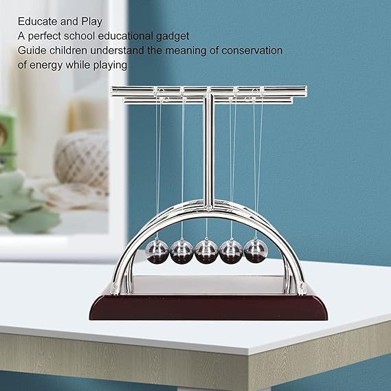 Newton Cradle Pendulum Metal Perpetual Motion Toy & Swing Balance Collision Ball Decoration Figurine with Polished Plastic Base for Office Classic Desk Toy (13.5X11X13.5Cm) - Brown