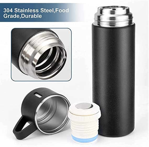 Stainless Steel Vacuum Flask Set with 2 Cups Flask Combo Keeps Liquid Tea Coffee Cold Hot Bottle Drink Water Flask Bottle 500ml Vacuum Insulated Bottle (Multicolor)