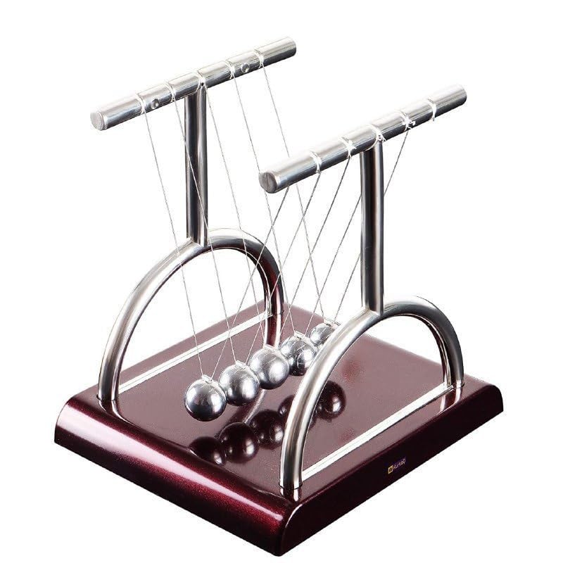 Newton Cradle Pendulum Metal Perpetual Motion Toy & Swing Balance Collision Ball Decoration Figurine with Polished Plastic Base for Office Classic Desk Toy (13.5X11X13.5Cm) - Brown