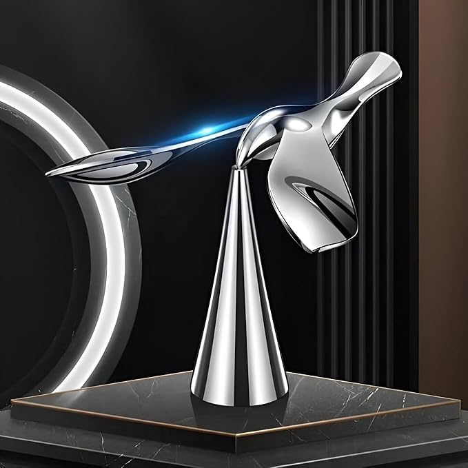 Self-Balancing Bird Eiffel Tower Statue – 4.3 Inch Alloy Gravity Balance Toy for Office Decor, Home Decoration, Vintage Silver