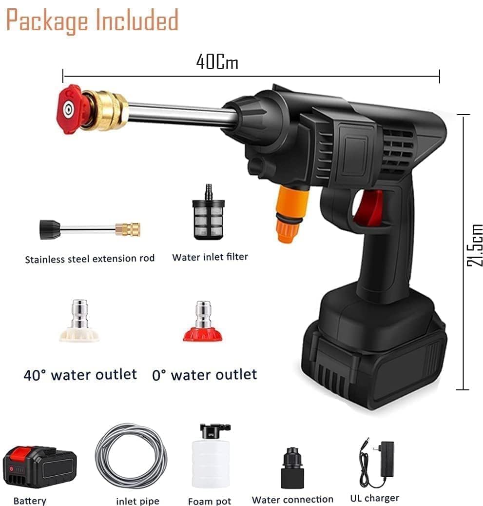 Double Battery Cordless Portable Wireless Pressure Washer Gun 48V 12000mAh High Pressure Water Gun for Car Wash and Bike Cleaning with Adjustable Nozzle and 5M Hose Pipe(1)/*-