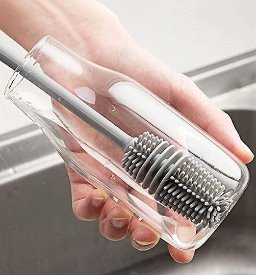 Long Handle Silicone Bottle Cleaner Brush for Washing Water Bottle, Solution Bottle, Mug. Cleaning Brush ((Pack of 1) (Color - Grey))