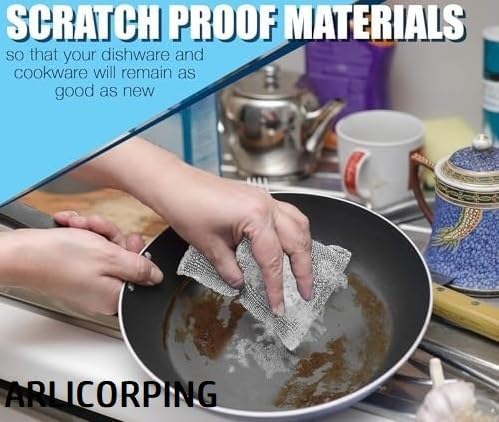 PUNZONE Non Scratch Sponge Scrubber for Utensil Cleaning – Reusable Scrub Sponge for Kitchen Utensils, Scratch Proof Steel Wire Dishwashing Sponge, Ideal for Kitchen Cleaning Tasks (Pack of 6)