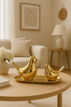 Ceramic Golden Blessing Birds Figurine for Home Decor | Living Room, Bedroom, Office Desk, Cabinets - (Pack of 2, Golden)