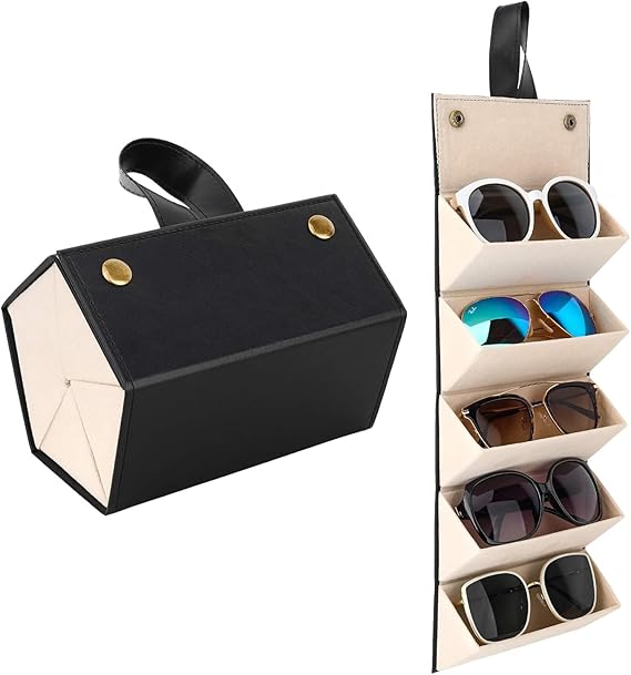 5-Slot Travel Sunglasses Organizer, Foldable Eyeglasses Case, Portable Eyewear Storage for Men & Women