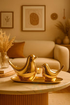 Ceramic Golden Blessing Birds Figurine for Home Decor | Living Room, Bedroom, Office Desk, Cabinets - (Pack of 2, Golden)