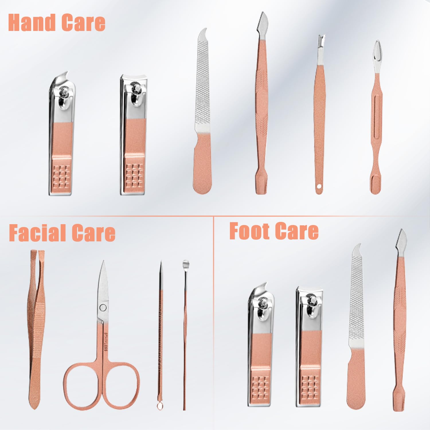 Manicure Set Nail Clippers Kit 10 in 1 Stainless Steel Pink Nail Grooming Tools with Leather Travel Case, Gifts for Men and Women Girls Boys Mom Dad