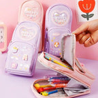 Canvas Premium Pencil Case, 6 Layer, 3 Compartments, Large Capacity, Cute Aesthetic Design For Girls, Multifunctional Pouch For School Kids, purple
