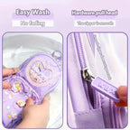 Canvas Premium Pencil Case, 6 Layer, 3 Compartments, Large Capacity, Cute Aesthetic Design For Girls, Multifunctional Pouch For School Kids, purple