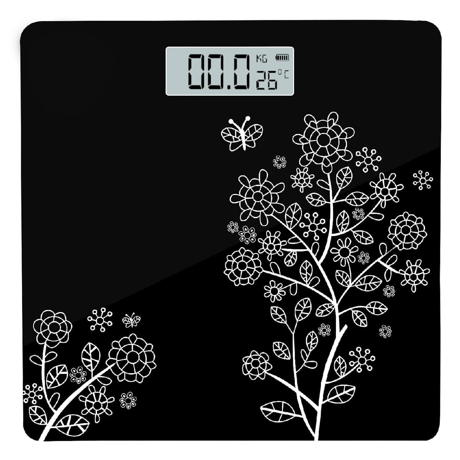 Get toys Floral Digital Bathroom Weighing Scale with LCD Panel & Thick Tempered Glass, Electronic Weight Machine for Human Body - 2 Year Warranty