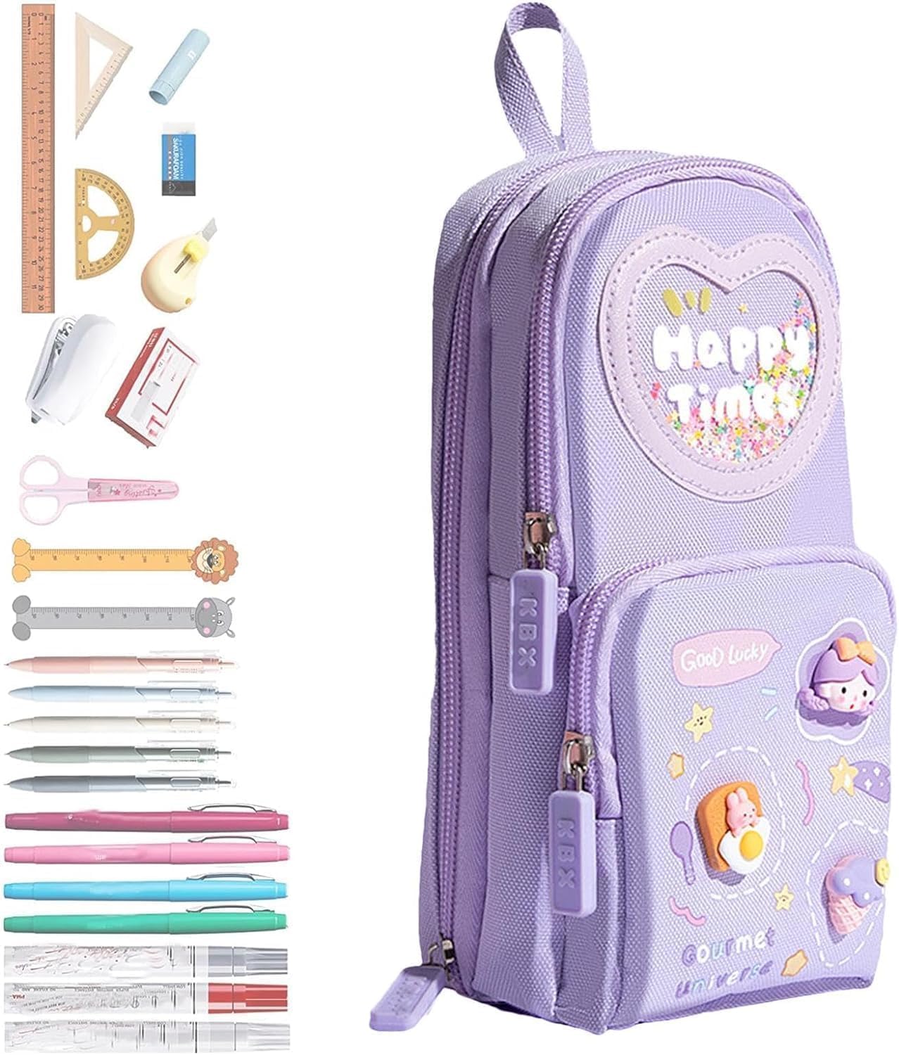 Canvas Premium Pencil Case, 6 Layer, 3 Compartments, Large Capacity, Cute Aesthetic Design For Girls, Multifunctional Pouch For School Kids, purple