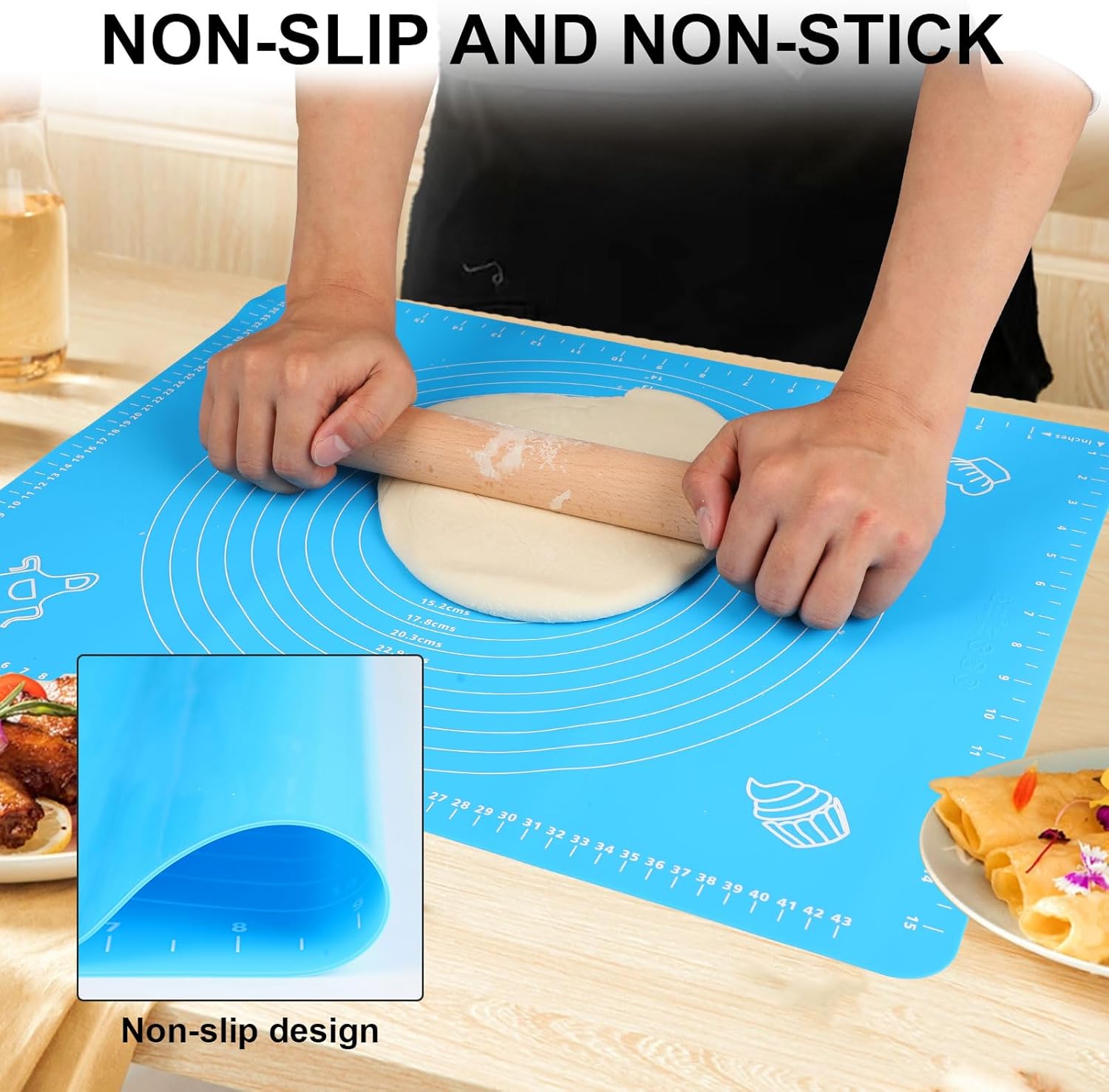 Silicone Baking Mat, Extra Thick Large Non Stick Pastry Mat Sheet for Dough Pie Crust Rolling Mats (Blue, M-16''(W)*20''(L))