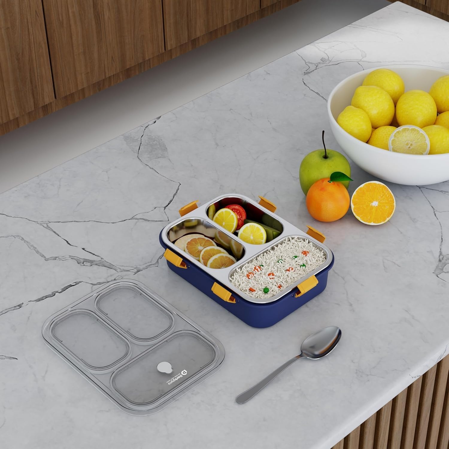 Only 1 Sales 3 Compartment Stainless Steel Lunch Box, Leakage Proof Lunch Box for School Kids and Adults Pack of 1 (Multi Color) 750ML