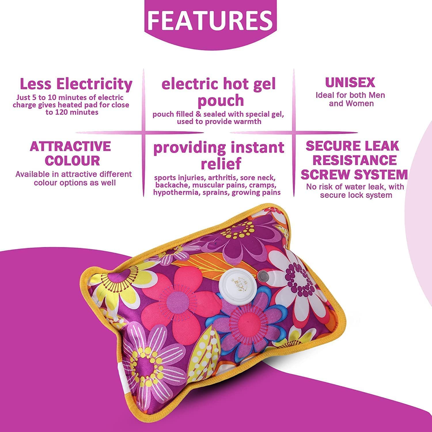 Heating Bag Gel hot Water Bag hot bags for pain relief hot water bags electric hot pack heat pad electric for pain relief electric heating pad for back pain Men & Women with Charging Cord (Multicolour)