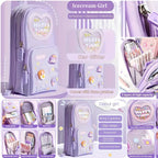 Canvas Premium Pencil Case, 6 Layer, 3 Compartments, Large Capacity, Cute Aesthetic Design For Girls, Multifunctional Pouch For School Kids, purple
